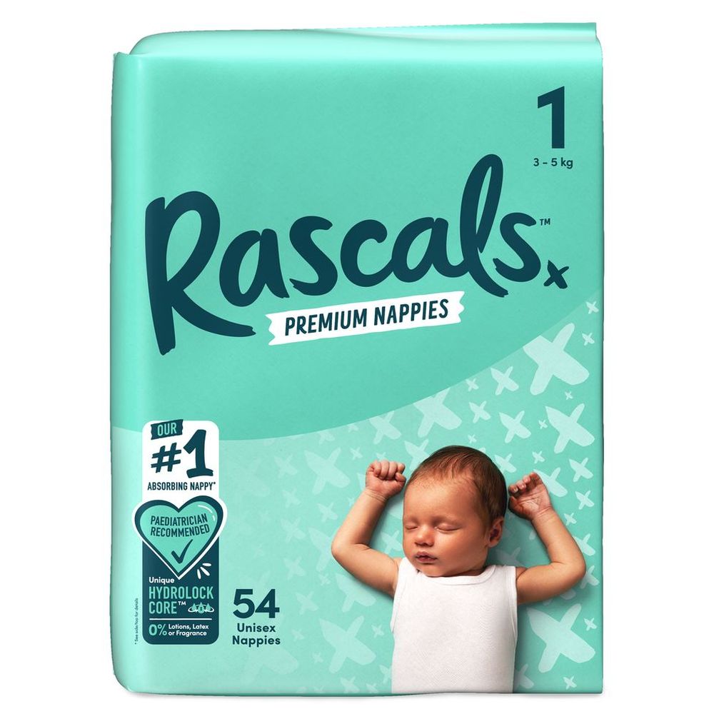 Rascals Premium Baby Diapers - Size 1 - 3-5 kg - 54 Pcs