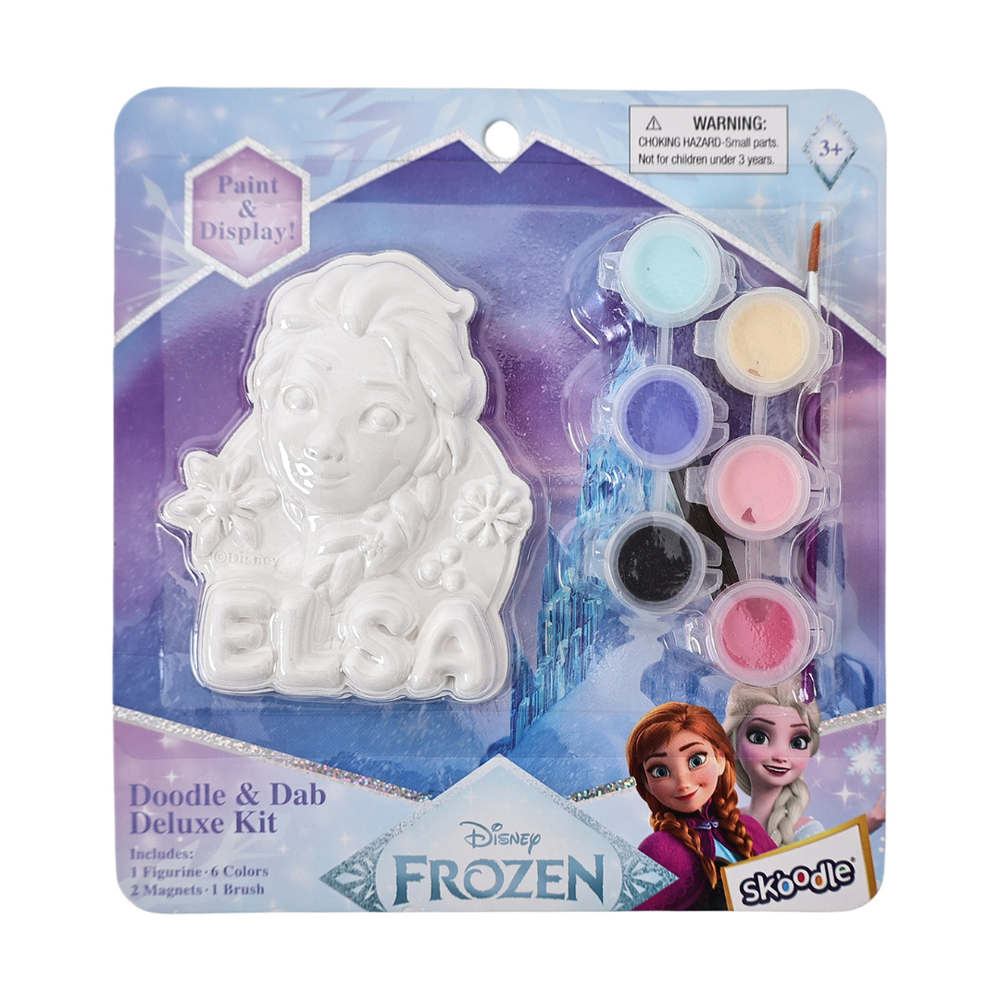 Disney - Princess Paint Your Own Elsa Figurine Kit - Doodle And Dab Deluxe Craft Set With Paint Brush And Magnets - Creative Activity For Kids 3 Years And Above