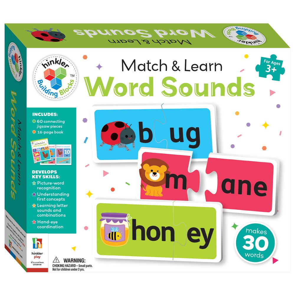 Hinkler - Match & Learn Jigsaw Puzzle & Book Set - Word Sounds - 60 Pcs
