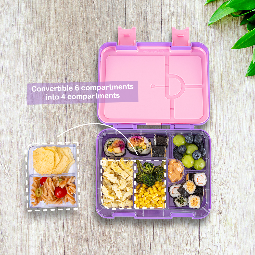 Eazy Kids - Convertible Bento Lunch Box with Lunch Bag, Cutlery & Alphabets Sticker - Butterfly