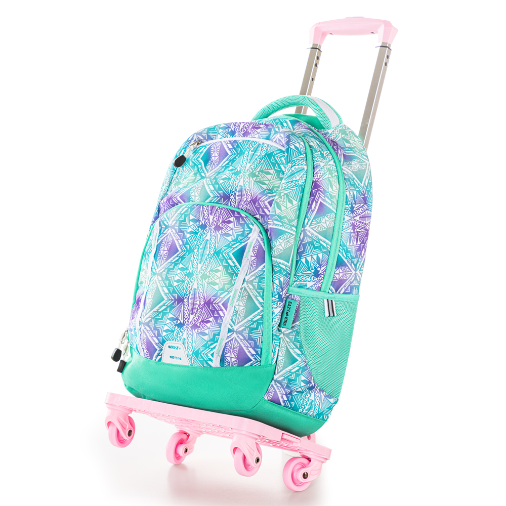 Eazy Kids - School Backpack & Trolley Set - Geometrical Green - 2 Pcs - 18-Inch/46cm