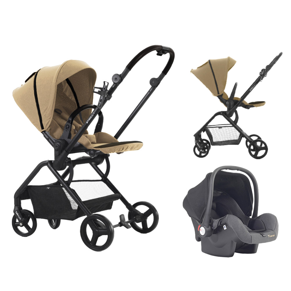 Teknum - Stroll-1 Travel System With Reversible Stroller and Baby Car Seat - Khaki
