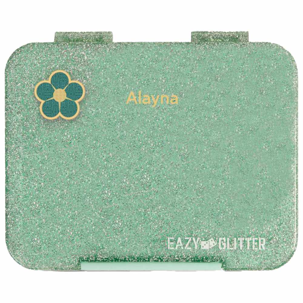 Eazy Kids - Personalized 4/6 Convertible Bento Lunch Box Set - Glitter Green