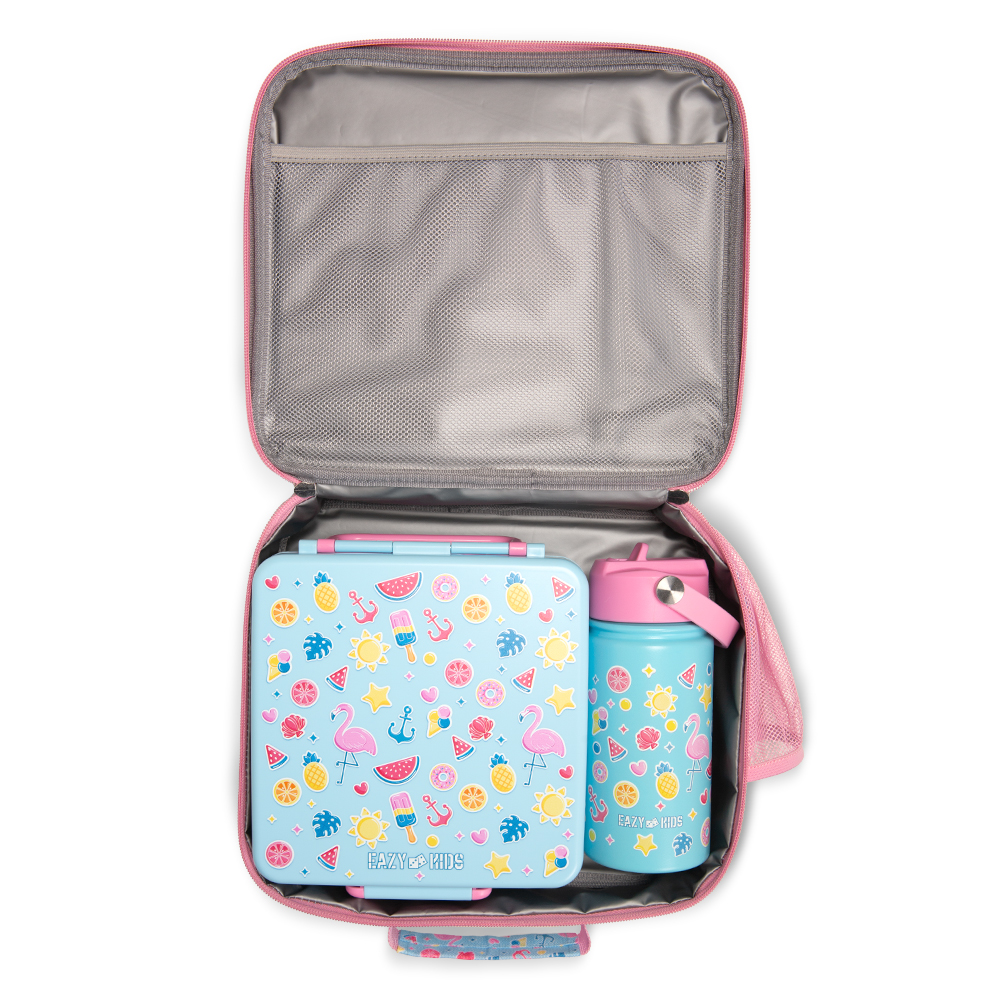 Eazy Kids - Jumbo Bento Lunch Box Set with Insulated Lunch Bag - Flamingo