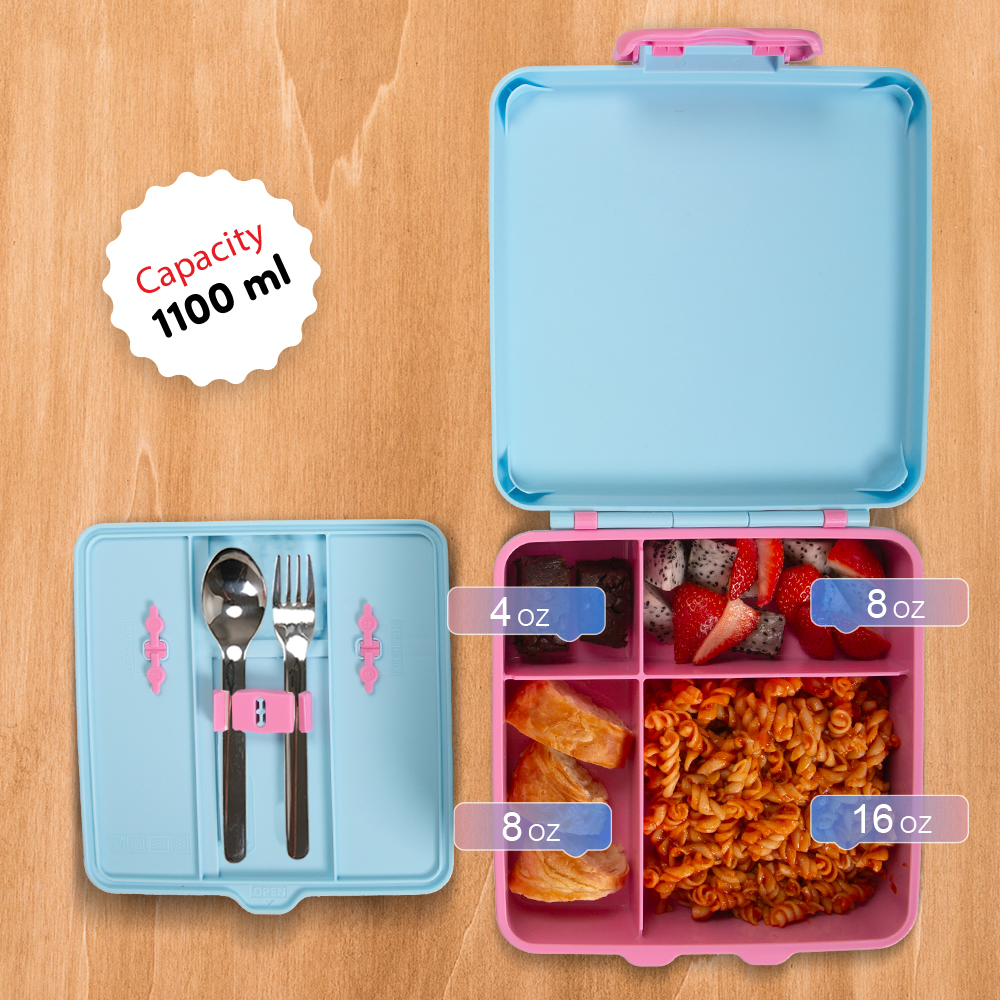 Eazy Kids - Jumbo Bento Lunch Box Set with Insulated Lunch Bag - Flamingo