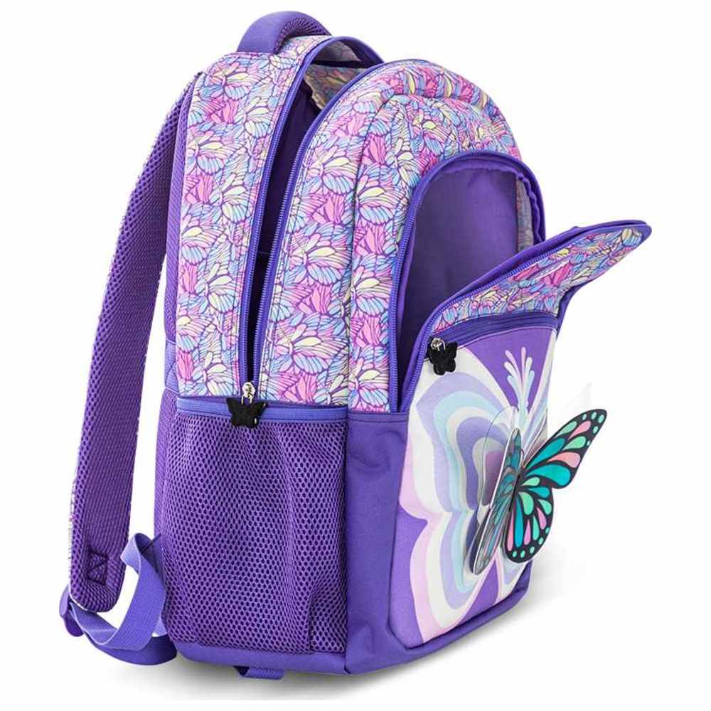 Eazy Kids - Personalized Backpack with Lunch Bag And Pencil Case - 3D Butterfly Purple