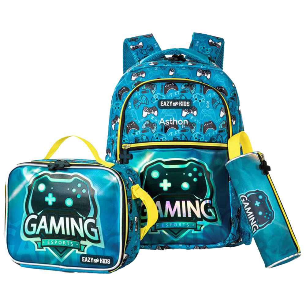 Eazy Kids - Personalized Backpack with Lunch Bag And Pencil Case - Gaming 