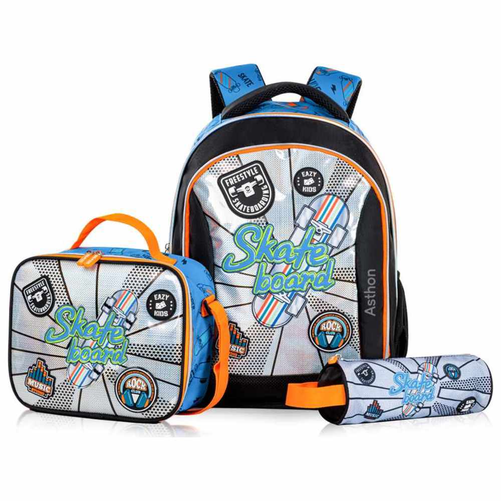 Eazy Kids - Personalized Backpack with Lunch Bag And Pencil Case - Skate Board 