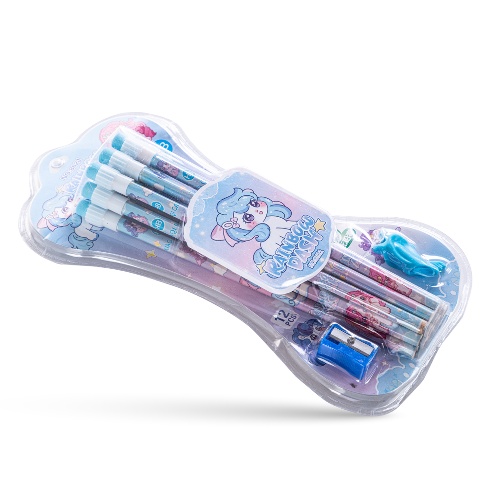 Eazy Kids - HB Pencil With Eraser & Grip 12pc Set - Blue