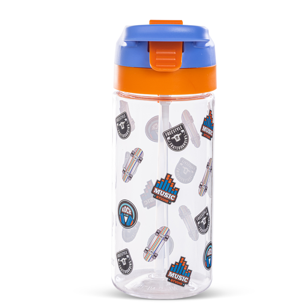 Eazy Kids - Skater Tritan Water Bottle with Spray 500ml - Blue/Orange