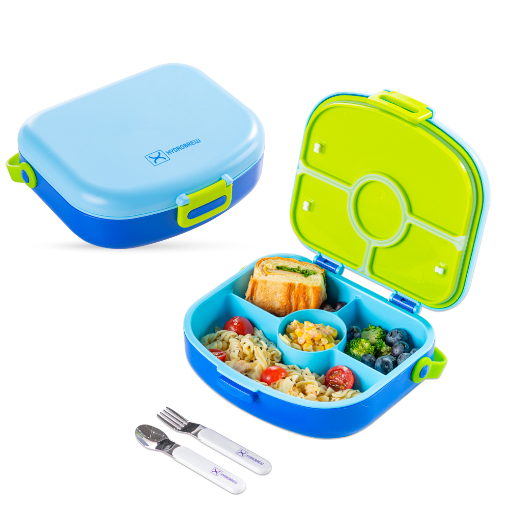 Hydrobrew - 4 Compartment Bento Lunch Box With Spoon & Fork Set - Cobalt