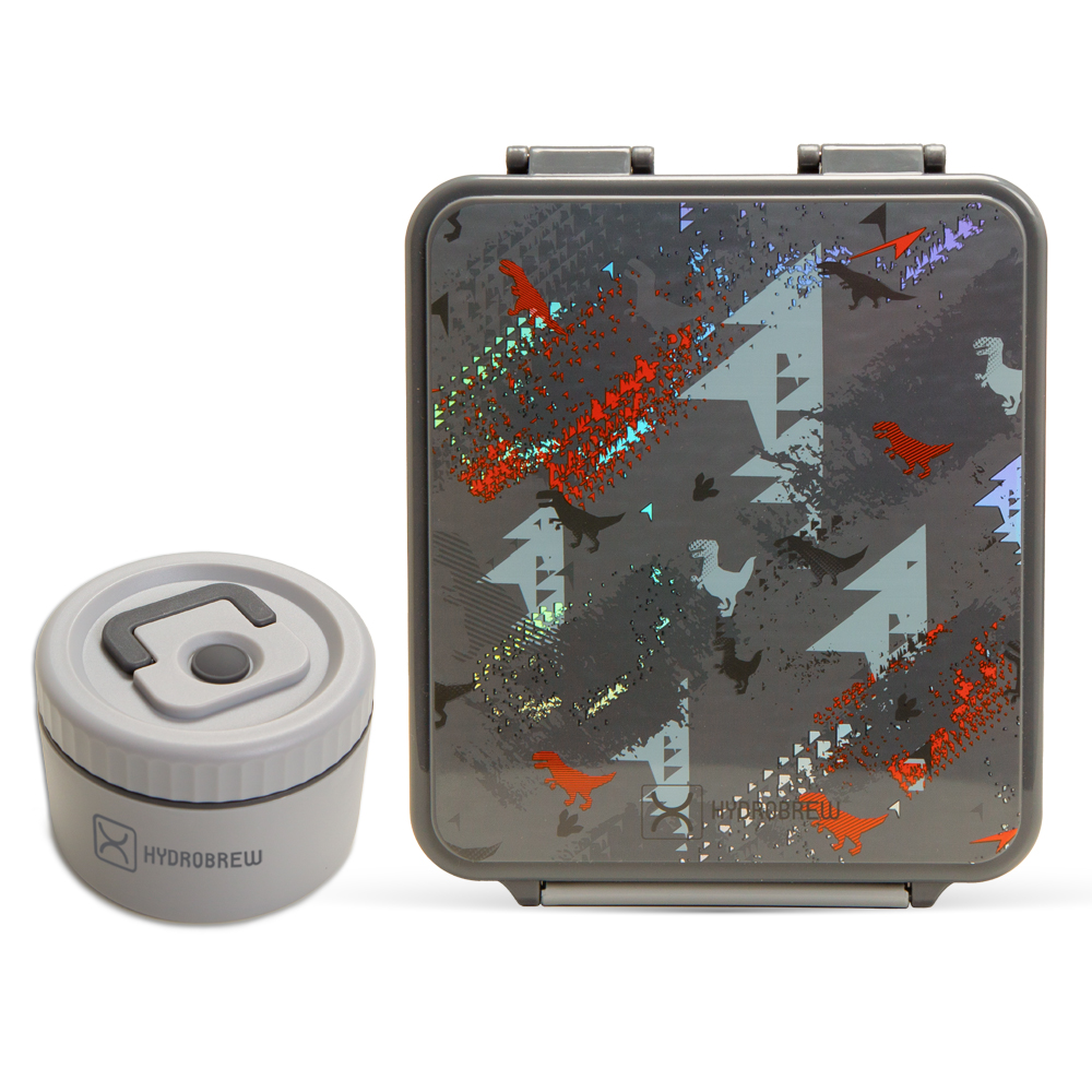 Hydrobrew - 3 Compartment Bento Lunch Box & Food Jar Set - Dinosaurs - 2 Pcs