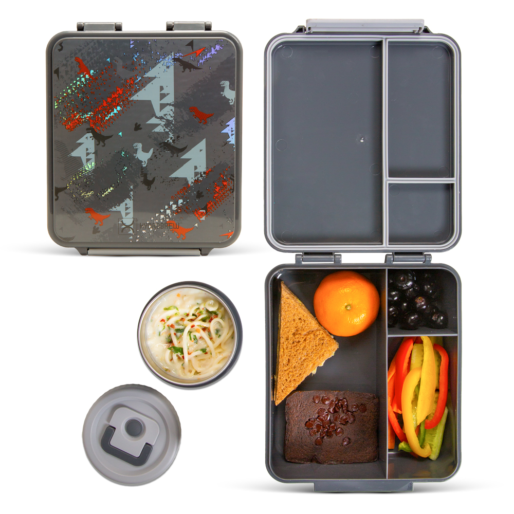 Hydrobrew - 3 Compartment Bento Lunch Box & Food Jar Set - Dinosaurs - 2 Pcs