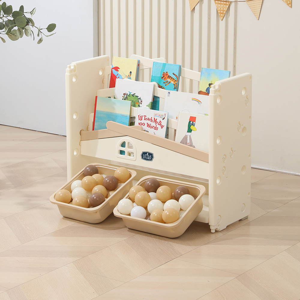 Little Story - Kids Bookshelf With 2 Toy Storage Bins - Beige