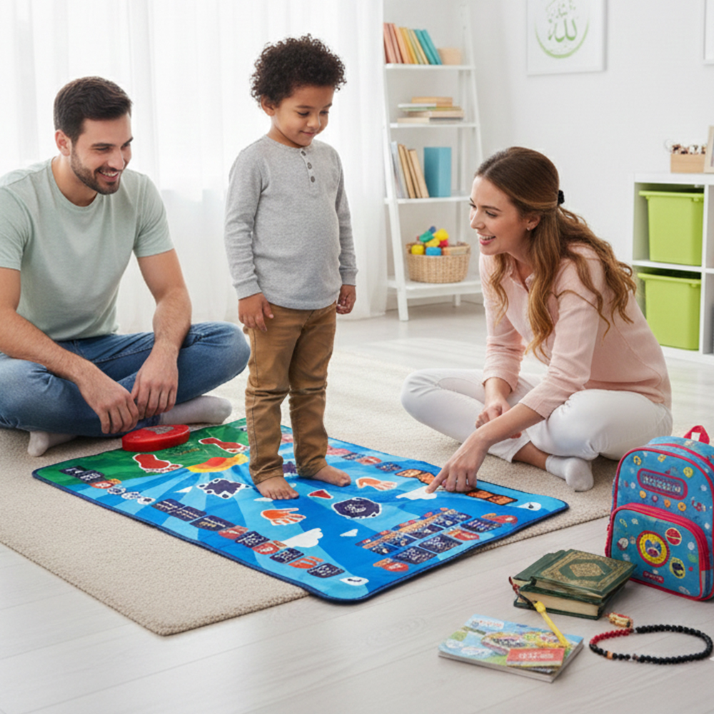 Little Story - Kids' Islamic Prayer Learning Mat - Blue