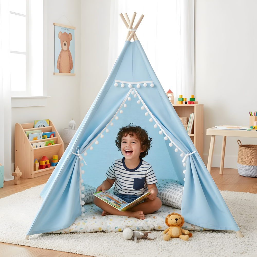 Little Story - Canvas Foldable Tent And Teepee Playhouse - Light Blue