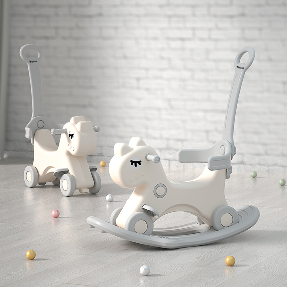 Teknum - 2-in-1 Rock Ride-On With Push Handle - White/Grey