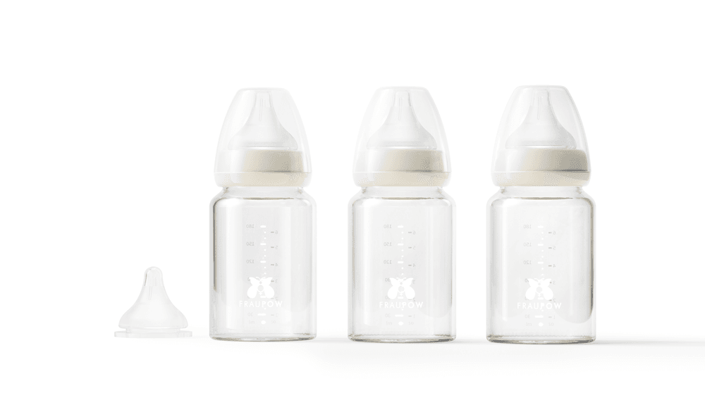 Fraupow - Combi-Feed Anti-Colic Baby Glass Bottle Set - Clear - 3 Pcs - 180 ml