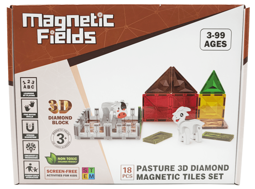 Magnetic Fields - Pasture 3D Diamond Magnetic Tiles Set - 18 Pcs