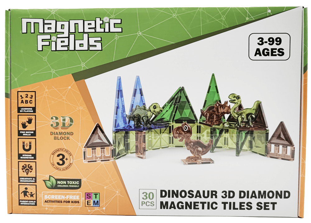 Magnetic Fields - Dinosaur 3D Diamond Magnetic Tiles Set - 30 Pcs