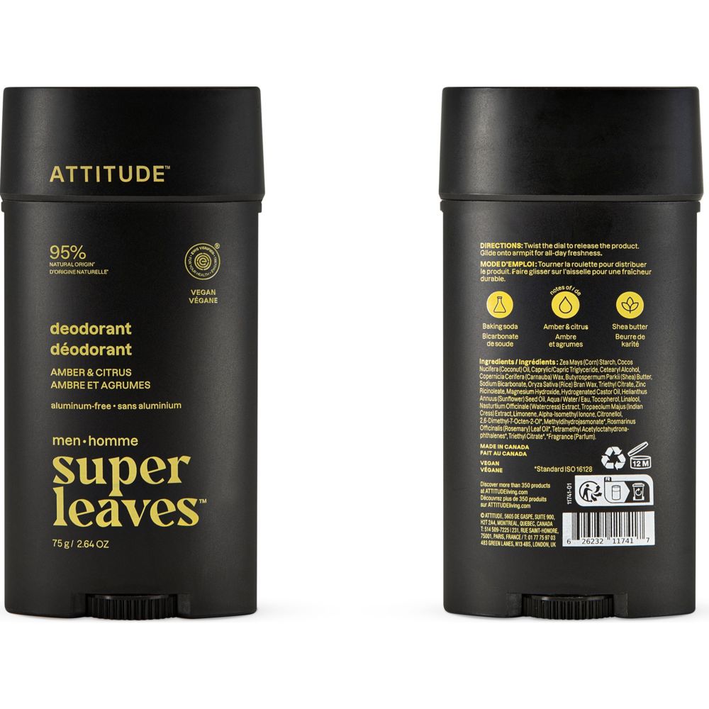 Attitude Men's Super Leaves Deodorant - Amber And Citrus - 75 gm