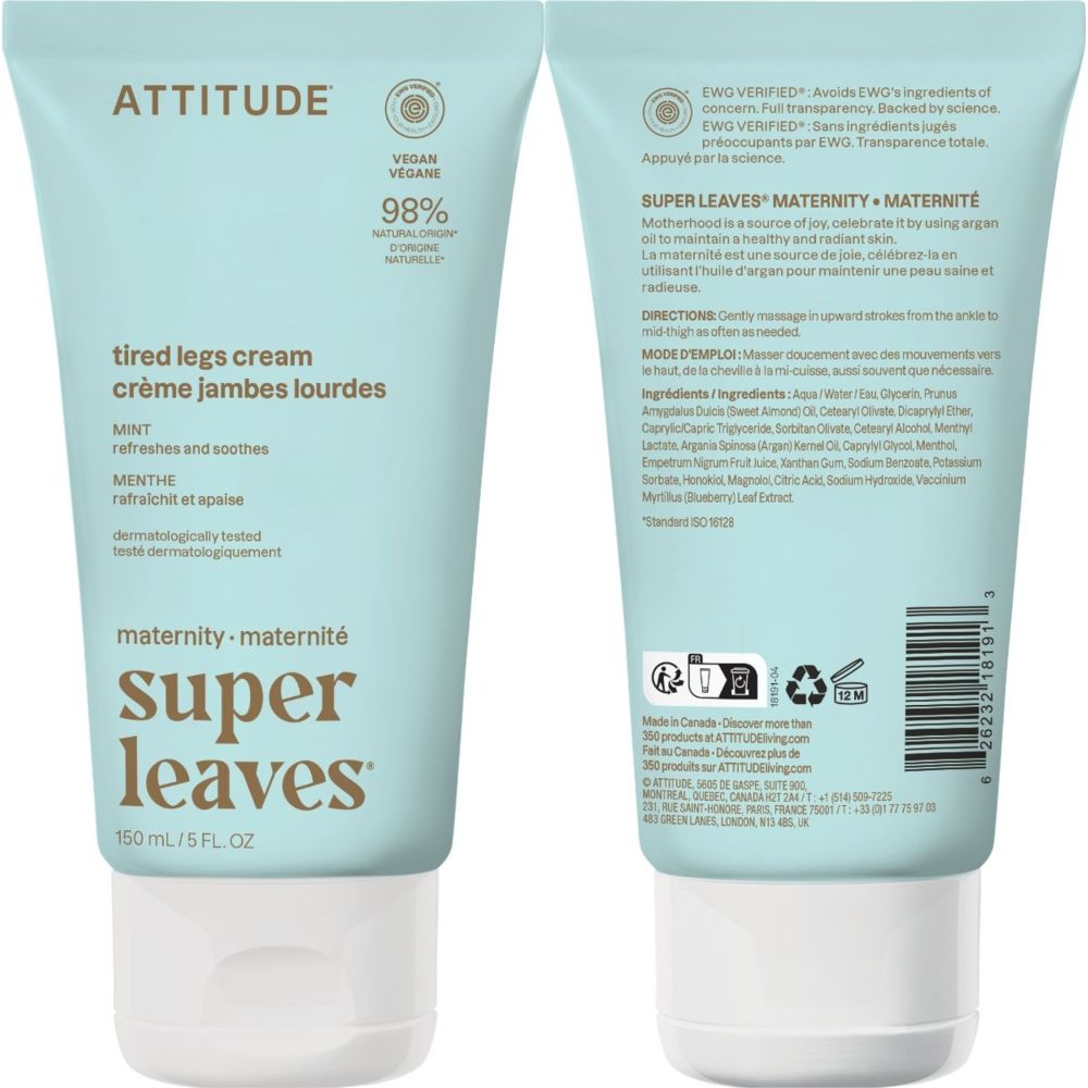 Attitude Super Leaves Maternity Tired Legs Cream - Mint - 150 ml