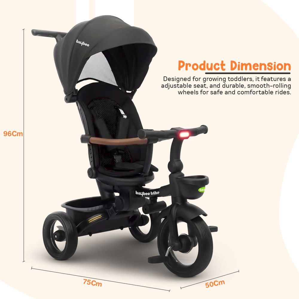 Baybee - Cozy 7-In-1 Convertible Tricycle For Kids - Black