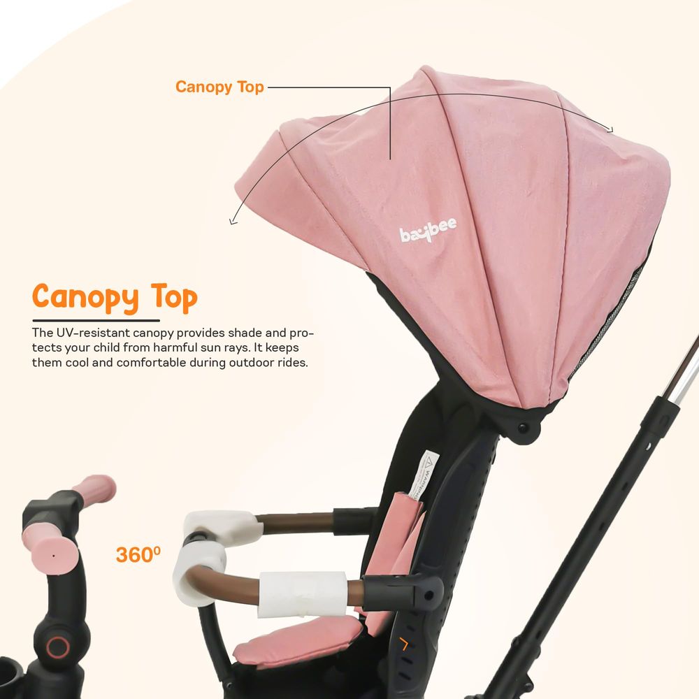 Baybee - 7-In-1 Kids Cozy Convertible Tricycle - Pink