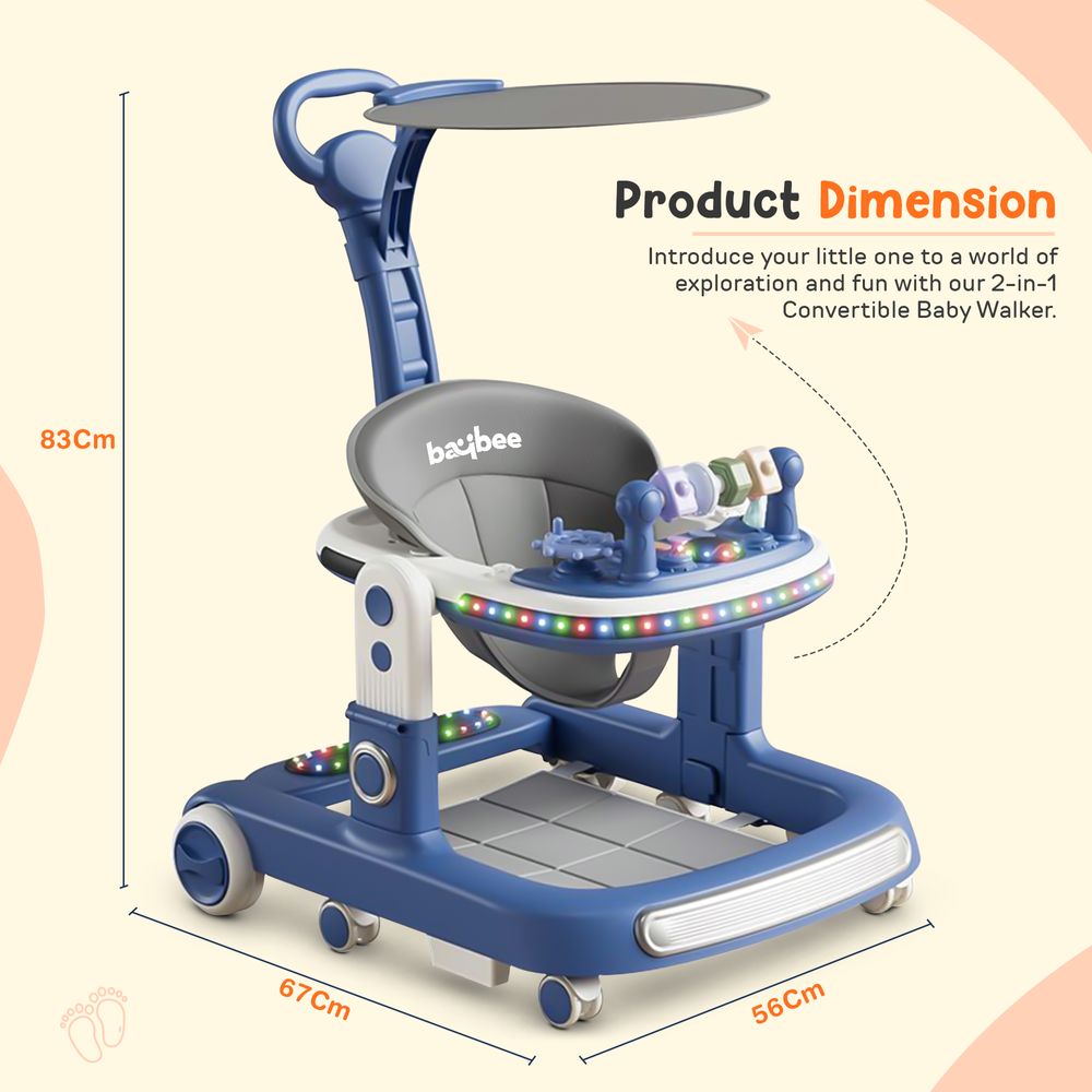 Baybee - 2-In-1 Push Baby Walker - Blue