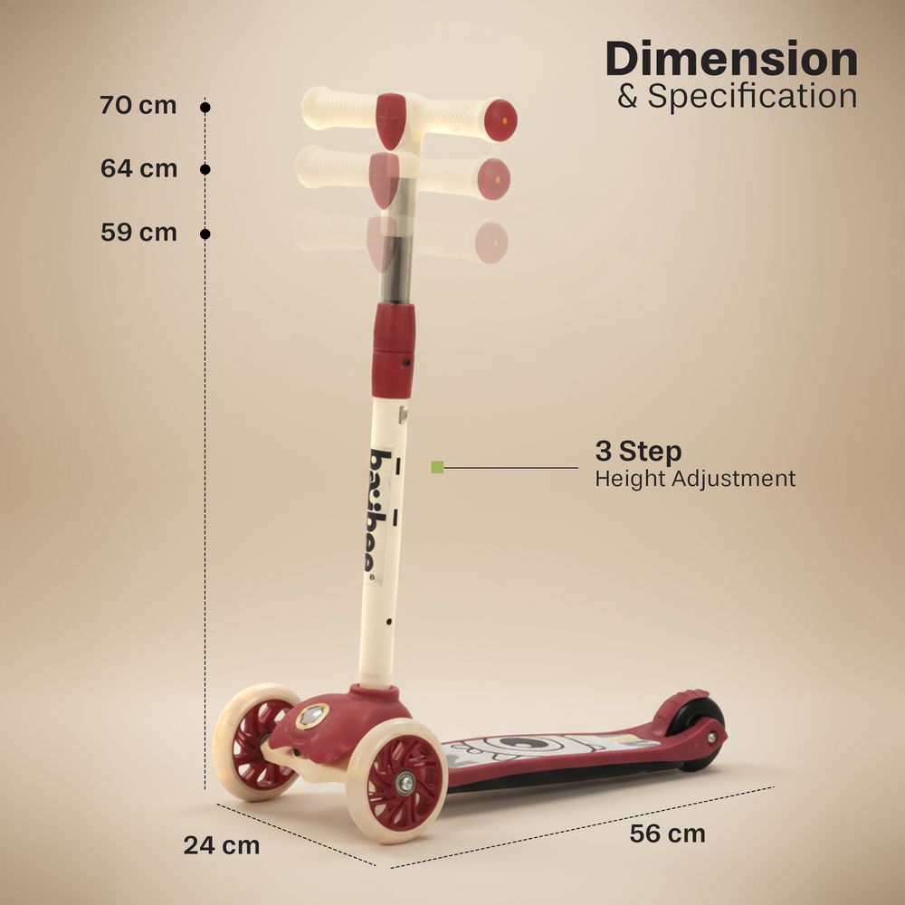 Baybee - 3 Wheel Kick Scooter For Kids - Multicolor