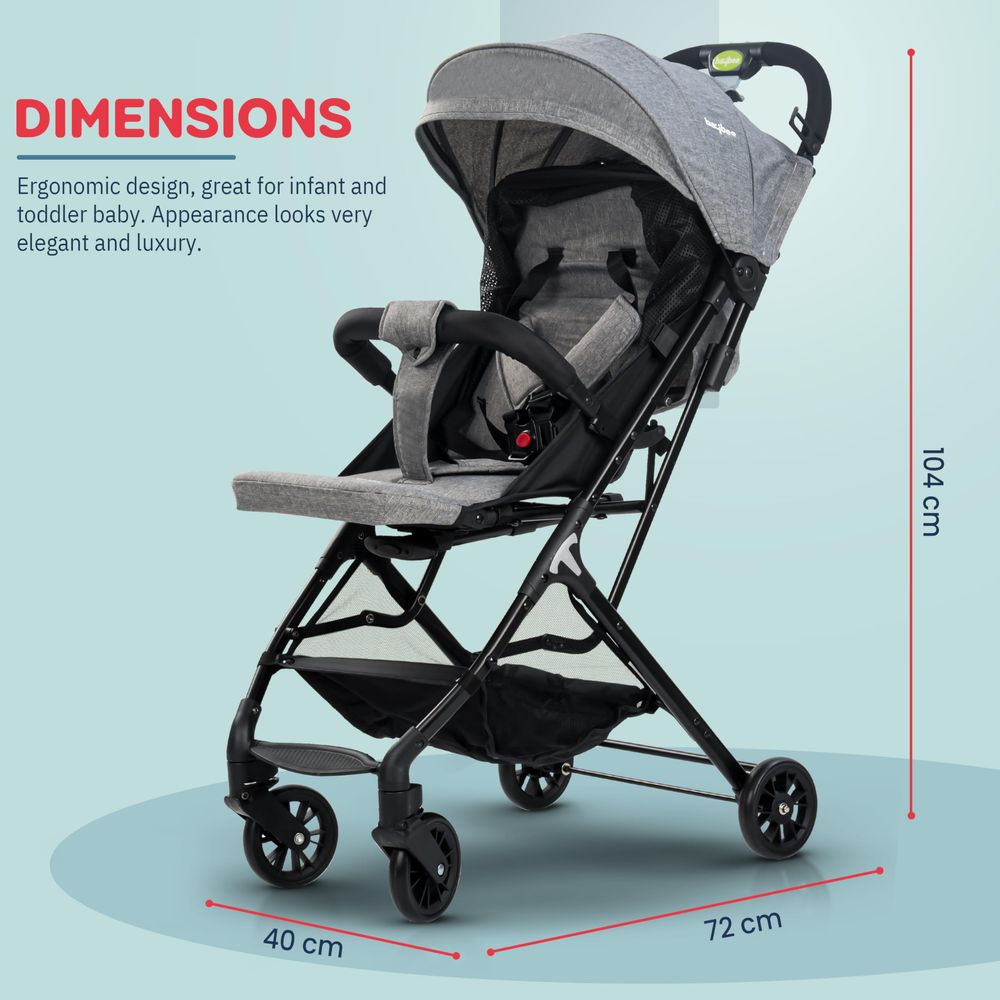 baybee - Foldable Baby Stroller Pram With Metal Frame And Parent Handle - Grey