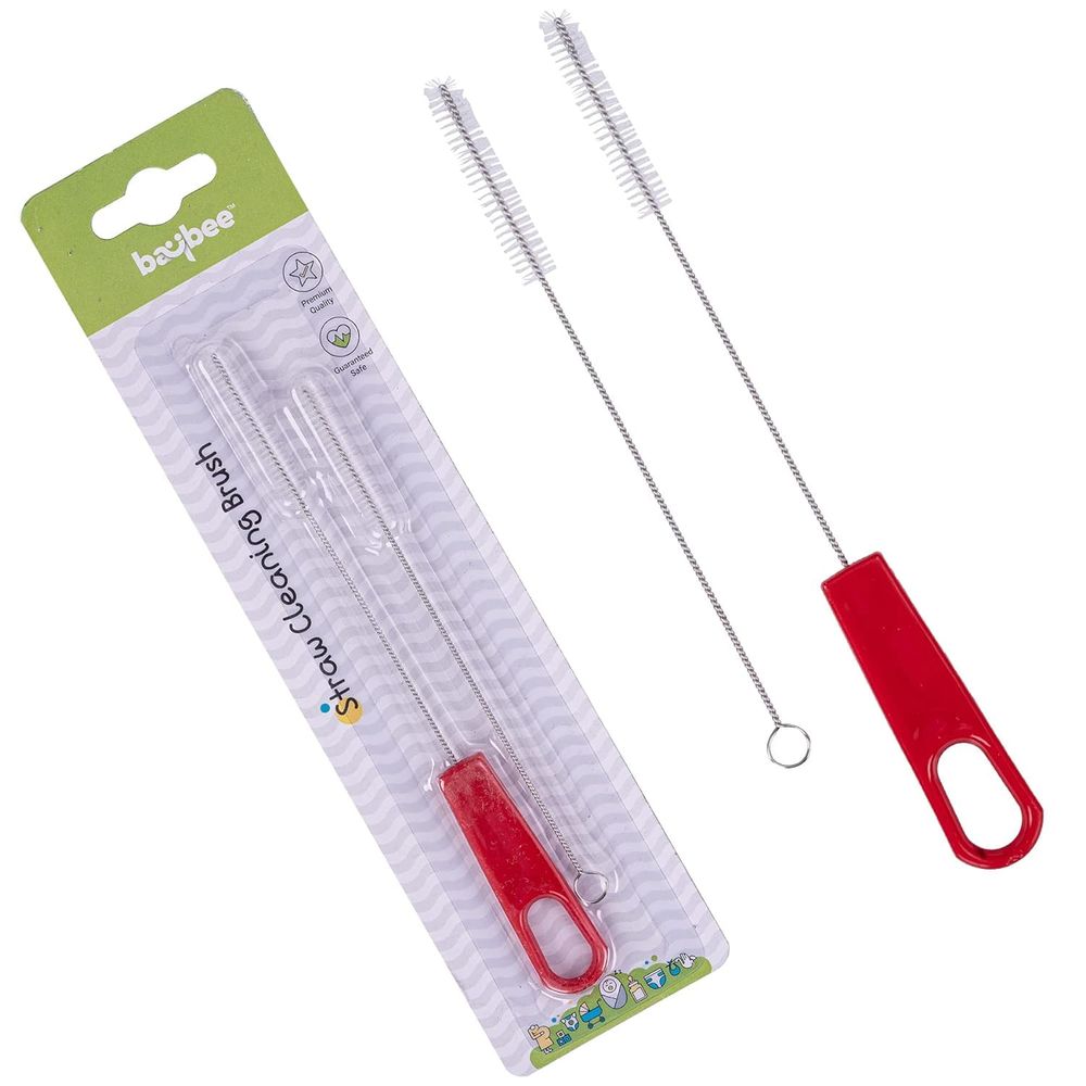 Baybee Baby Straw Cleaning Brush Set - Red - 2 Pcs