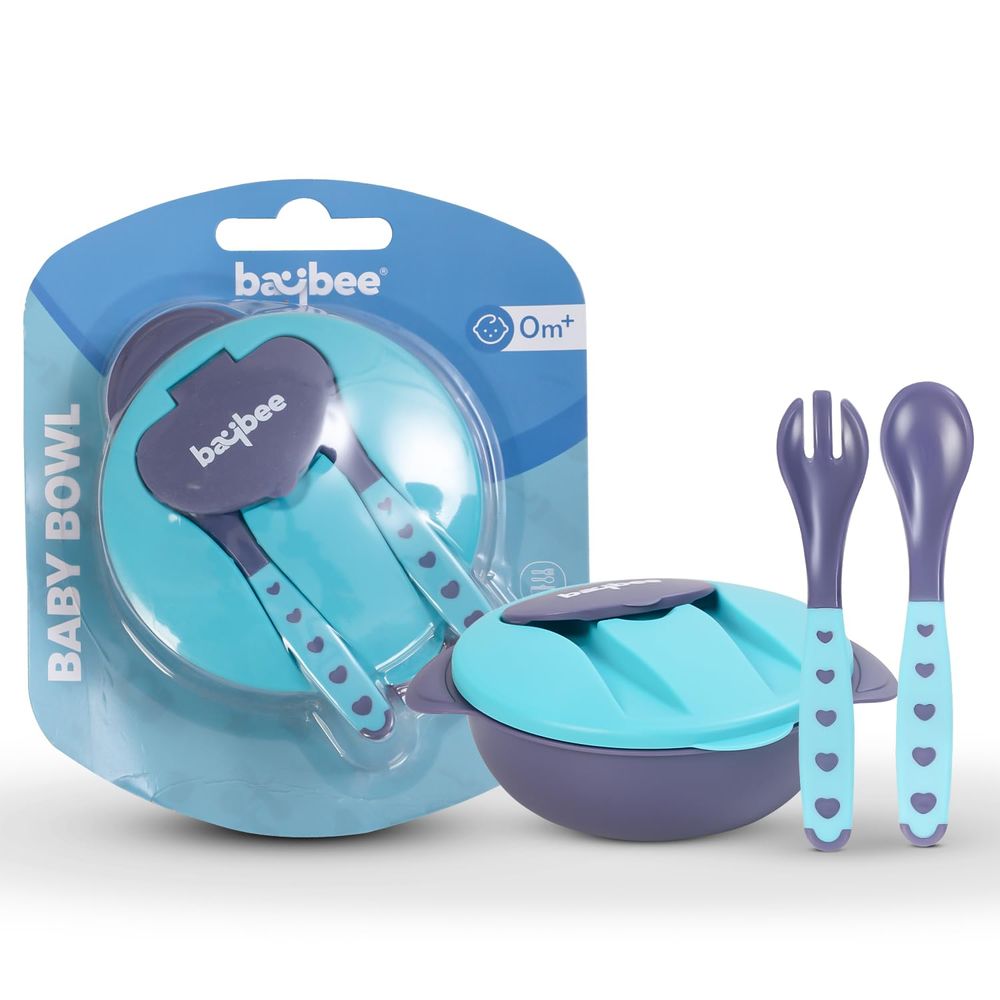 Baybee Silicone Suction Feeding Bowl With Spoon & Fork