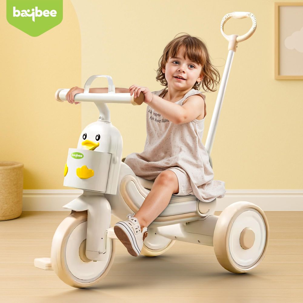 Baybee - Kids' 2-In-1 Duck Tricycle With Push Handle - White/Beige