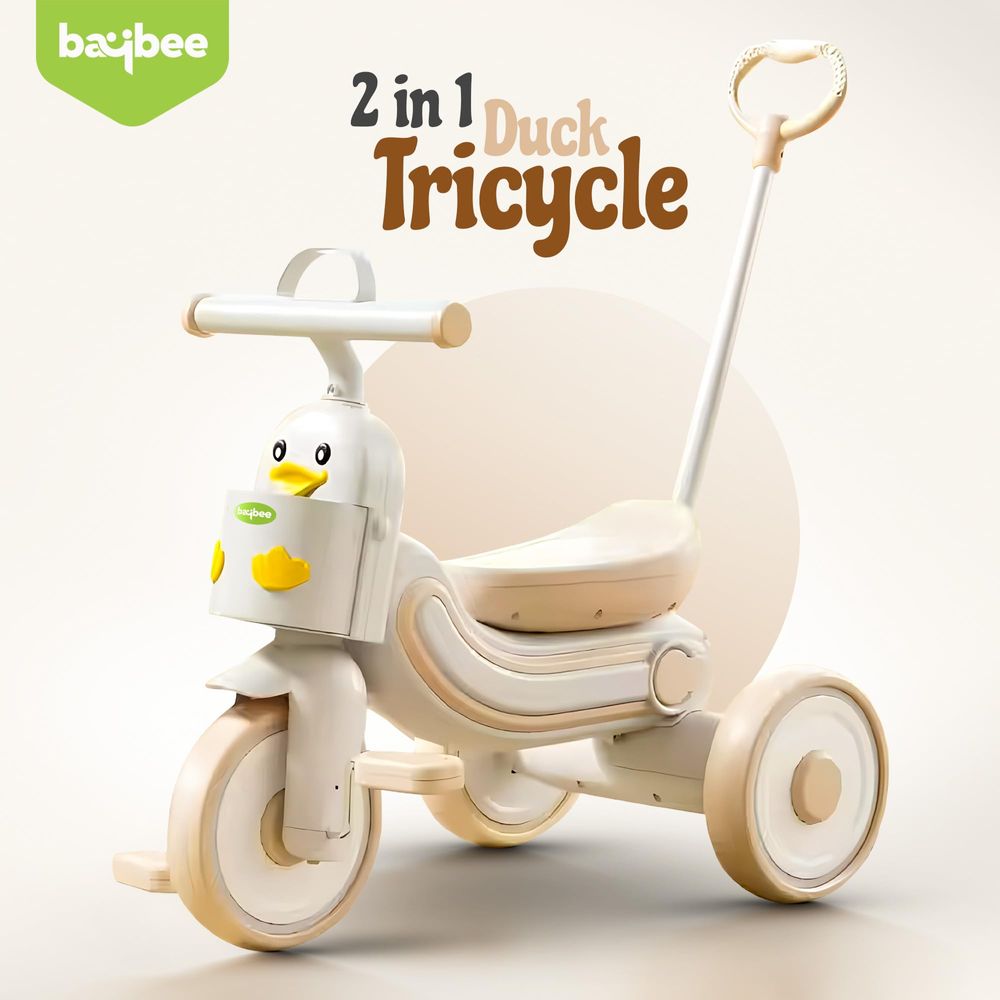 Baybee - Kids' 2-In-1 Duck Tricycle With Push Handle - White/Beige