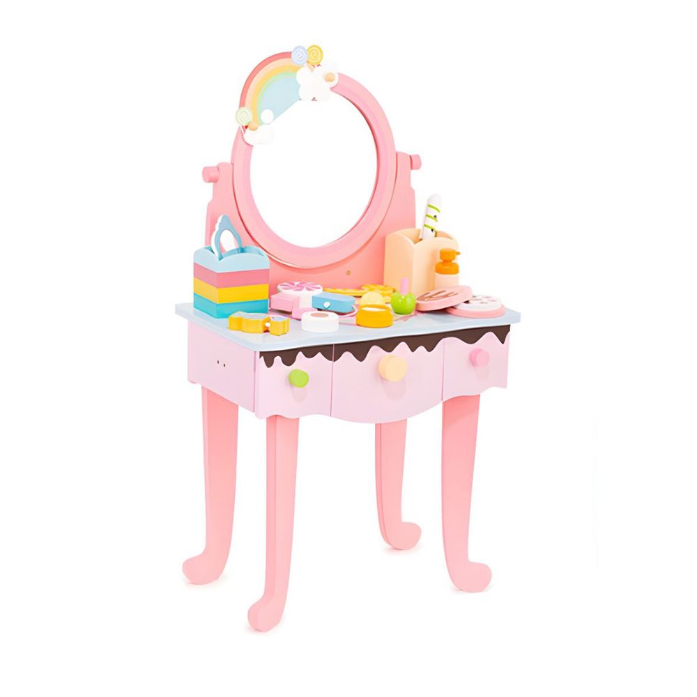 Factory Price - Kids Wooden Makeup Set With Table - 15+ Pcs