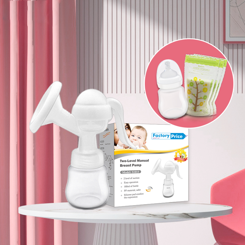 Factory Price - Manual Breast Pump, Milk Storage Bag & Bottle Set - White - 5 Pcs