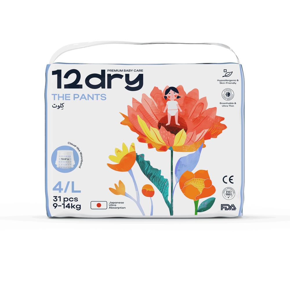 12dry - Pants Premium Baby Care (Size 4, 9-14 kg, 31 count), 100% Ultra-Absorbent Japanese Tech Dual-Layer Thin