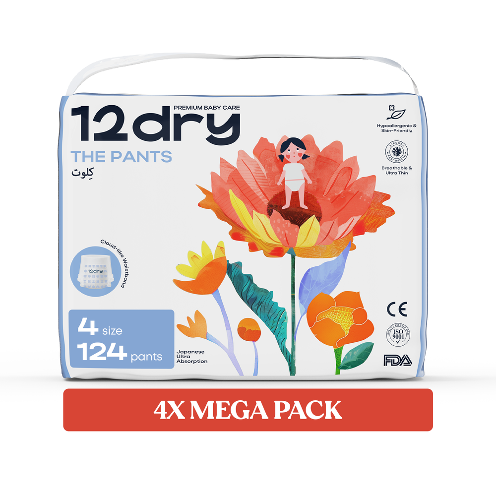 12dry - Pants Premium Baby Care (Size 4, 9-14 kg,124 count), 100% Ultra-Absorbent Japanese Tech Dual-Layer Thin