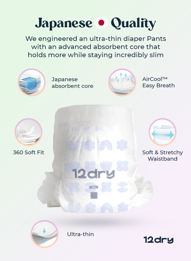 12dry - Pants Premium Baby Care (Size 4, 9-14 kg,124 count), 100% Ultra-Absorbent Japanese Tech Dual-Layer Thin