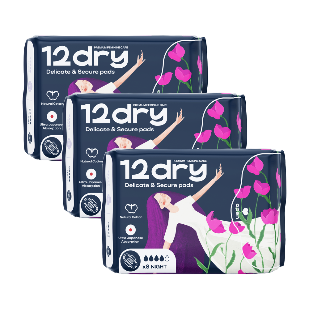 12dry - Ultra Thin Night Pads - Pack of 3 - 24 pieces