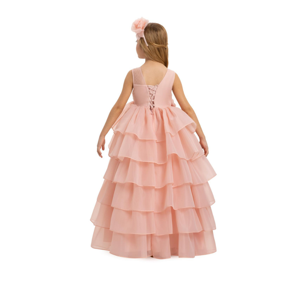 Via Bambino Girl's Tiered Ruffle Flower Party Dress - Pink