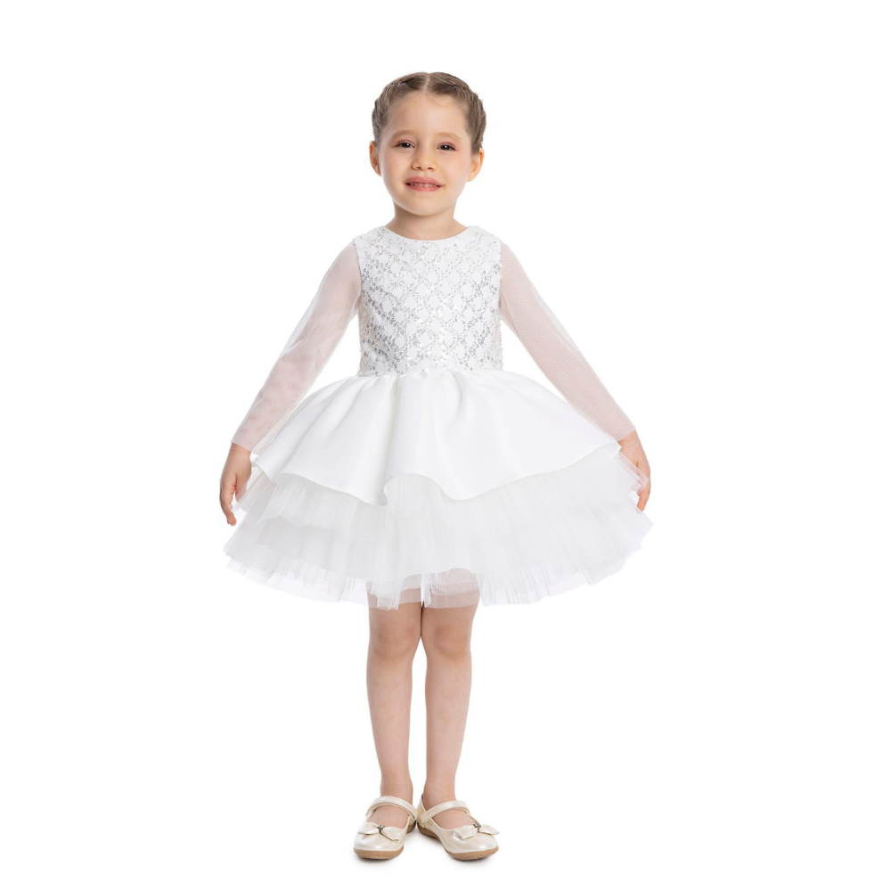 Via Bambino Baby Girl's Lovely Long Sleeves Dress - White