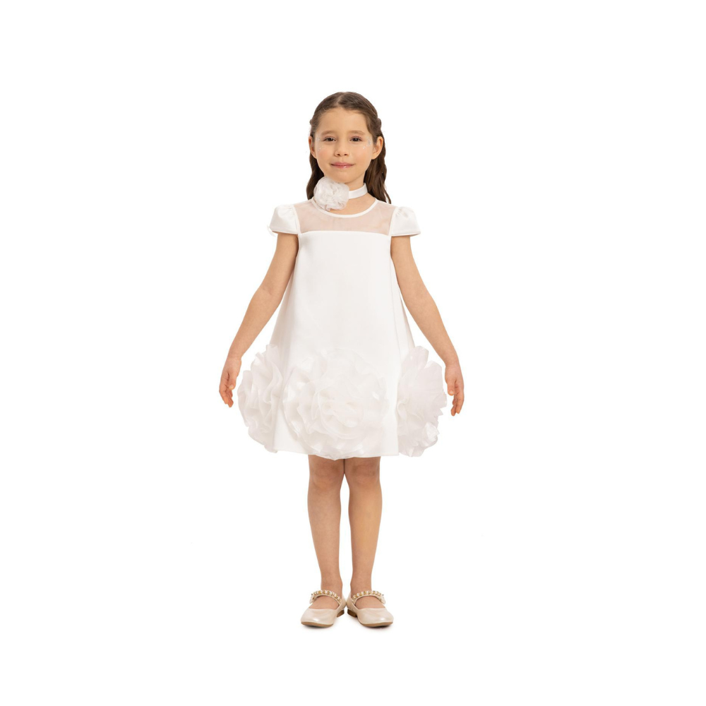 Via Bambino - Girl's Lovely Floral Hem Dress - White