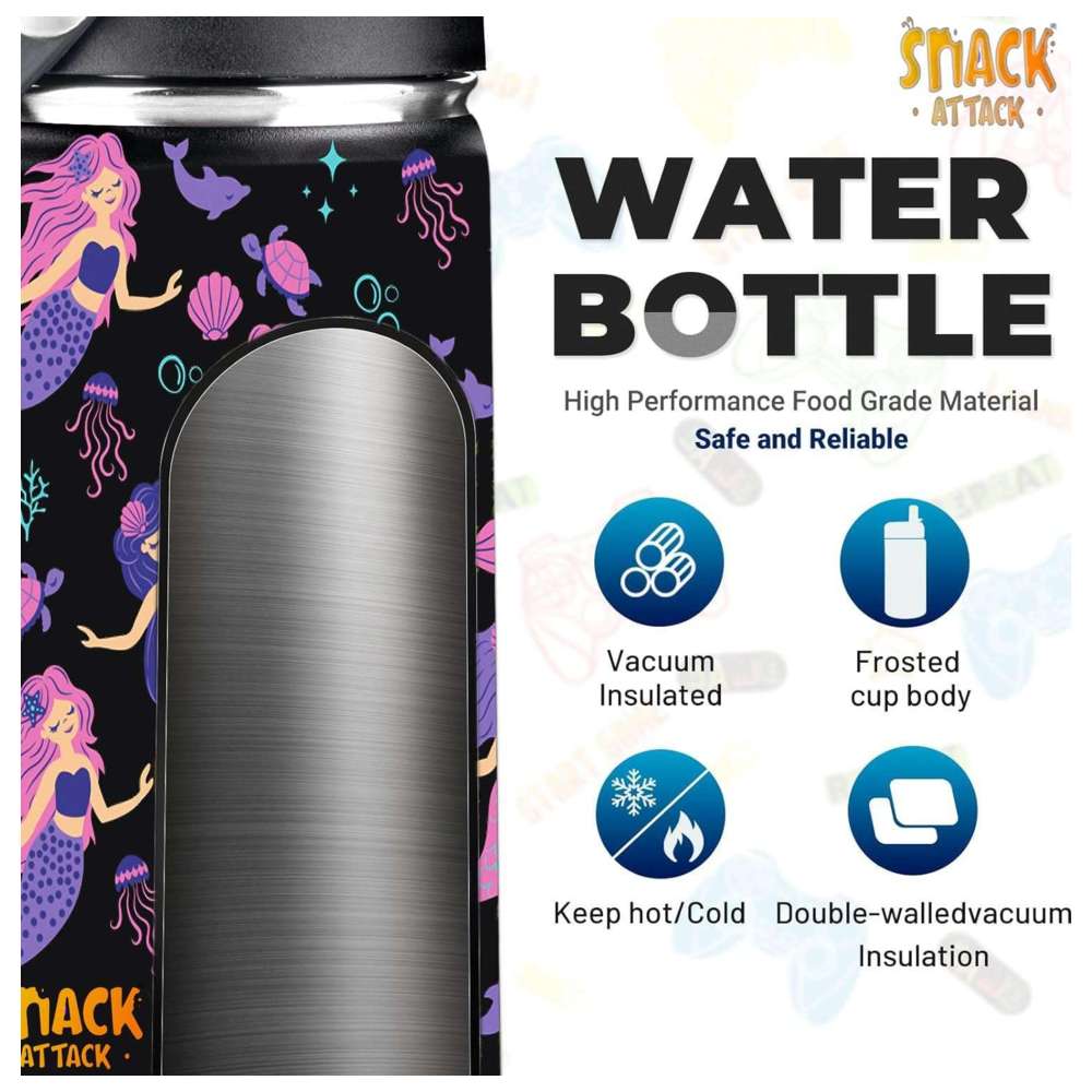 Snack Attack - Insulated Water Bottle - Mermaid - Black - 350 ml