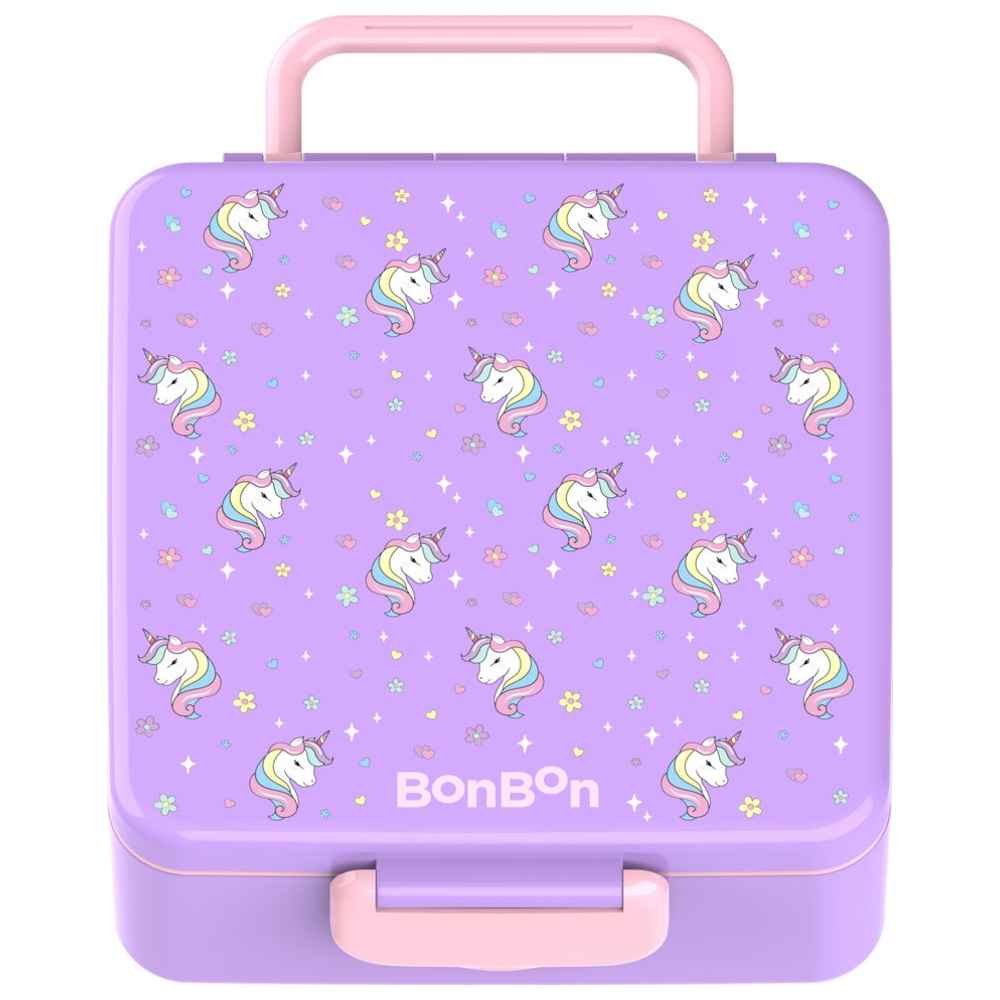 BonBon - Functional 3-4 Compartment Leakproof Lunchbox with Cutlery and Food Jar - Purple Unicorn