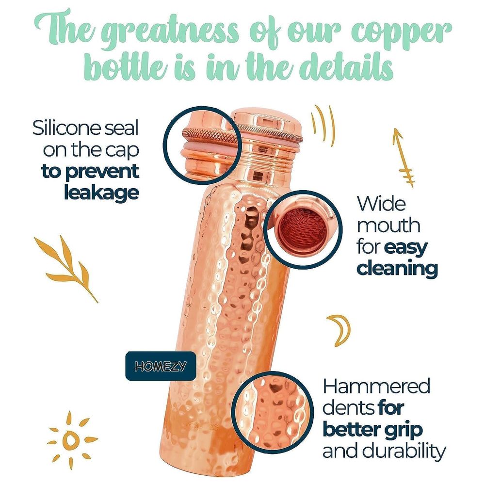 Voidrop Pure Copper Hammered Style Water Bottle - 1000 ml