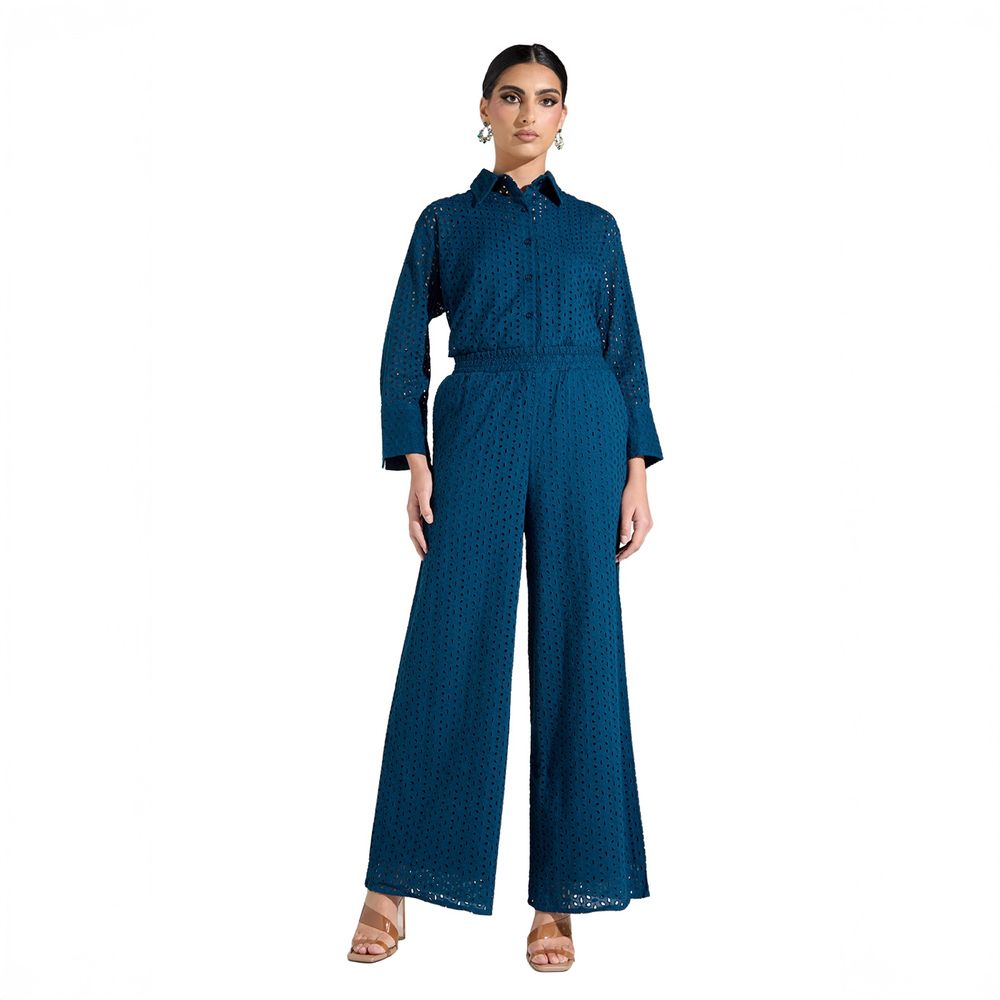 Si Noir - Women' Woven Women Schiffli Pants - Navy