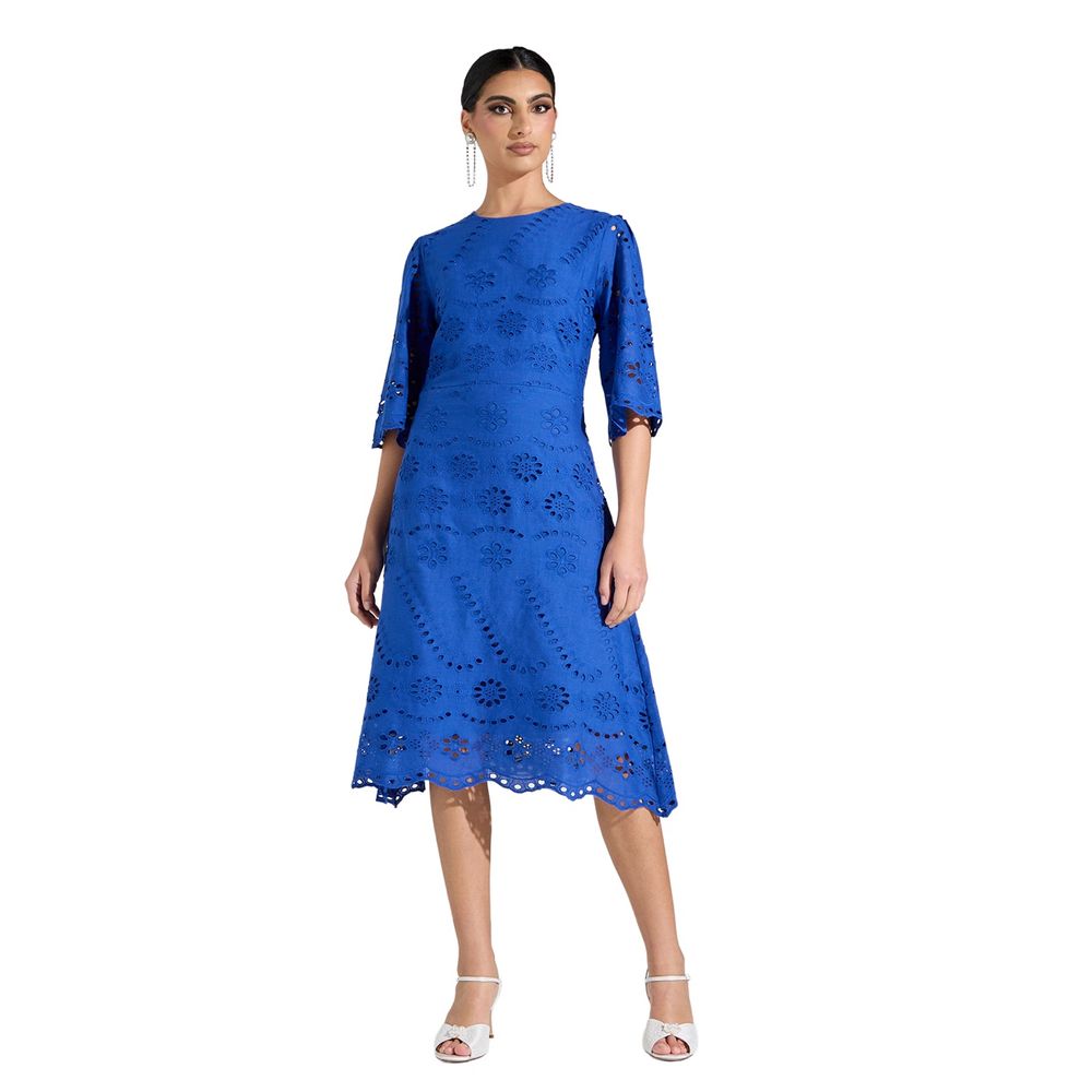 Si Noir - Women' Woven Women Schiffli Dress - Navy
