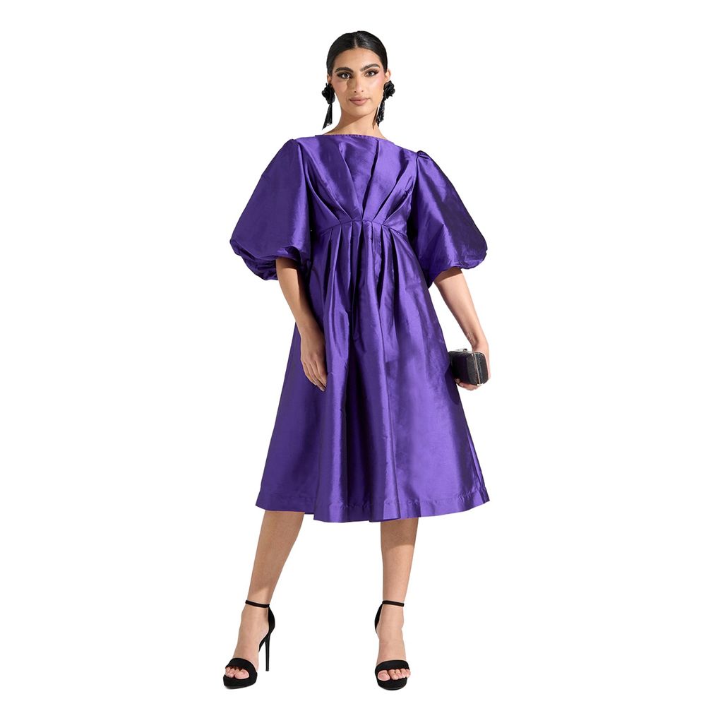 Si Noir - Women' Ruffle Sleeve Taffeta Dress - Indigo